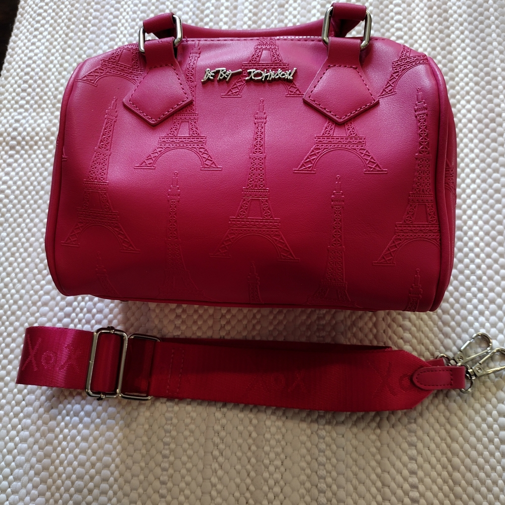 Betsey Johnson Hot Pink Embossed Eiffel Tower Crossbody Bag - Picture 5 of 8